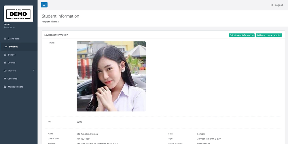 ภาพตัวอย่างข้อมูลนักเรียน